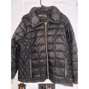 Womens Michael Kors Lightweight Black Down Fill Puffer Jacket Hooded Coat XL